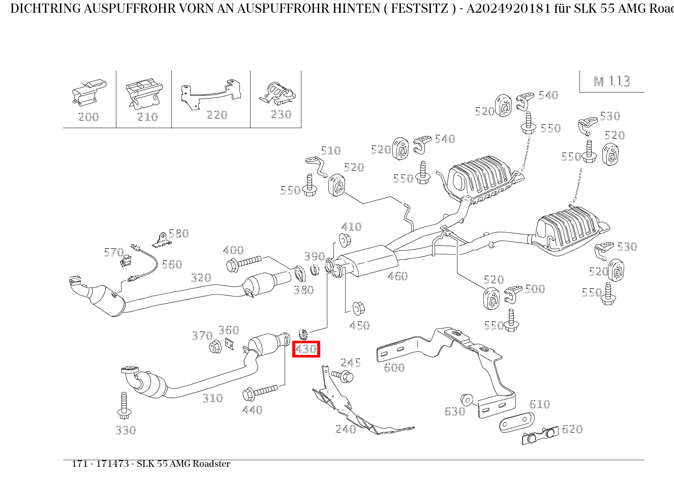 Dichtring AUSPUFFROHR VORN AN AUSPUFFROHR HINTEN ( FESTSITZ ) SLK 55 AMG Roadster 171