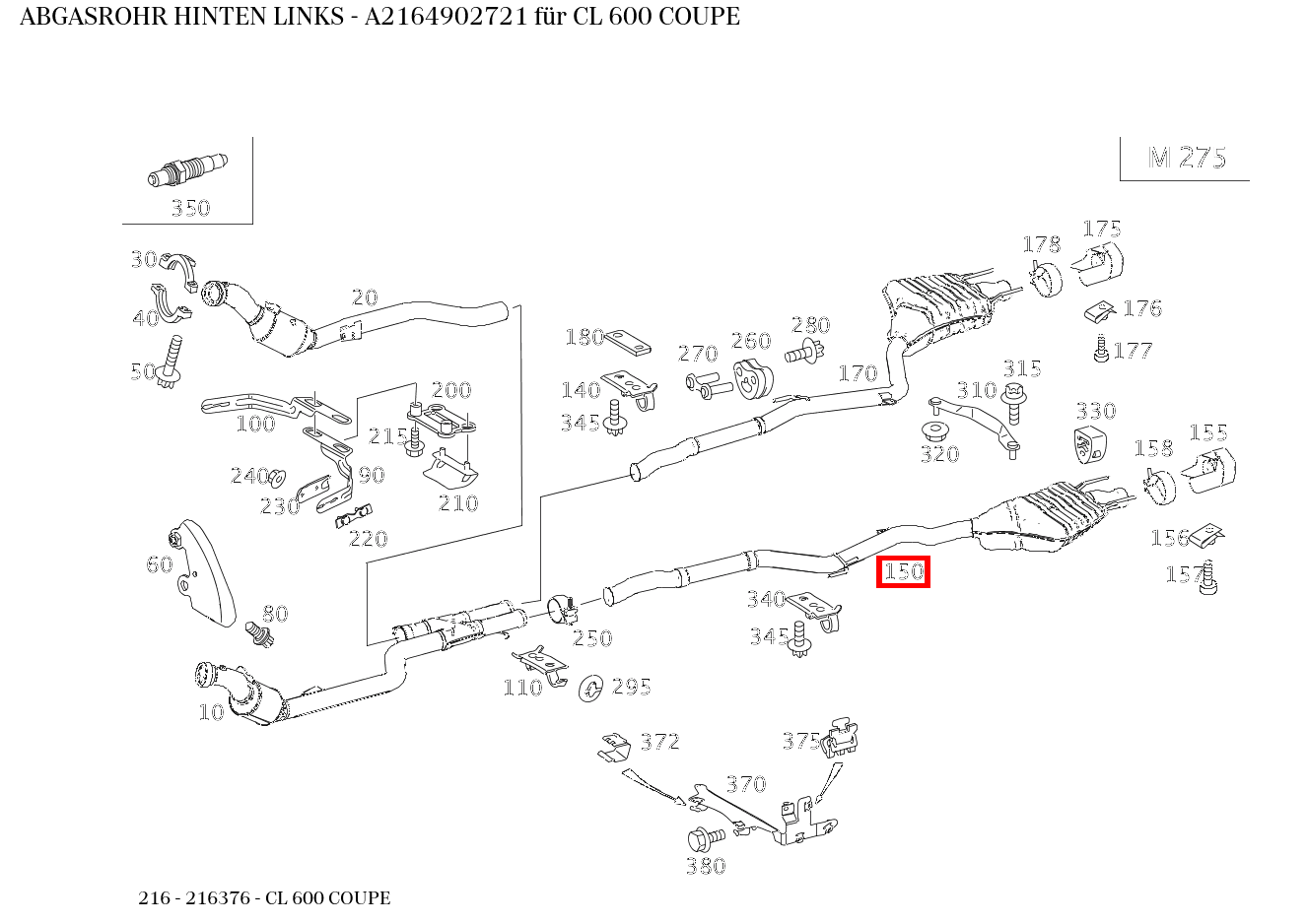 Abgasrohr HINTEN LINKS CL 600 COUPE 216