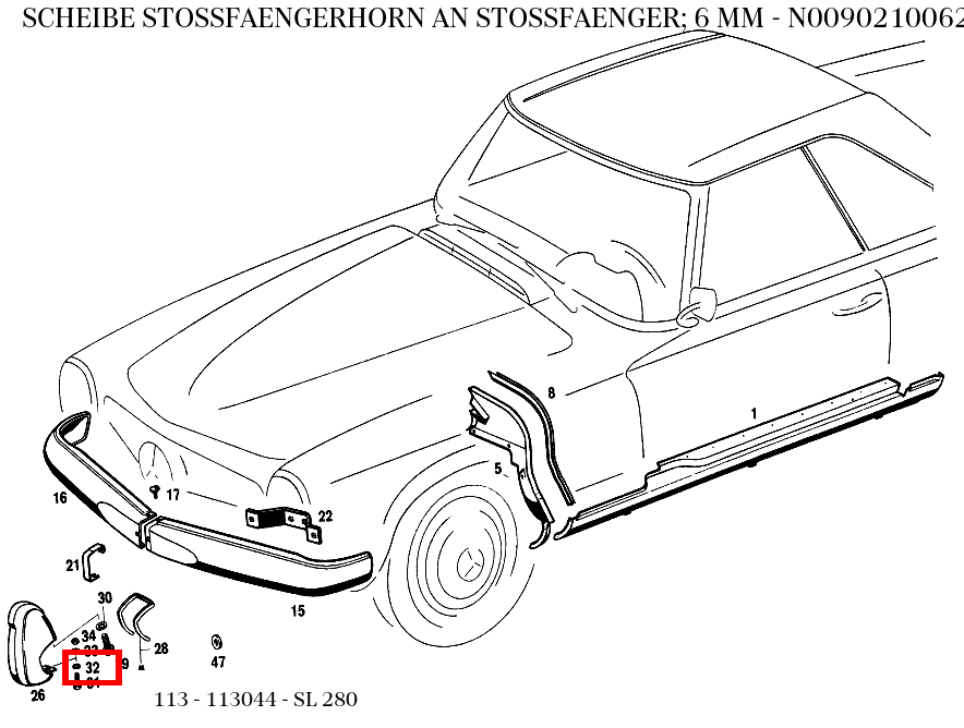 Scheibe STOSSFAENGERHORN AN STOSSFAENGER; 6 MM SL 280 113