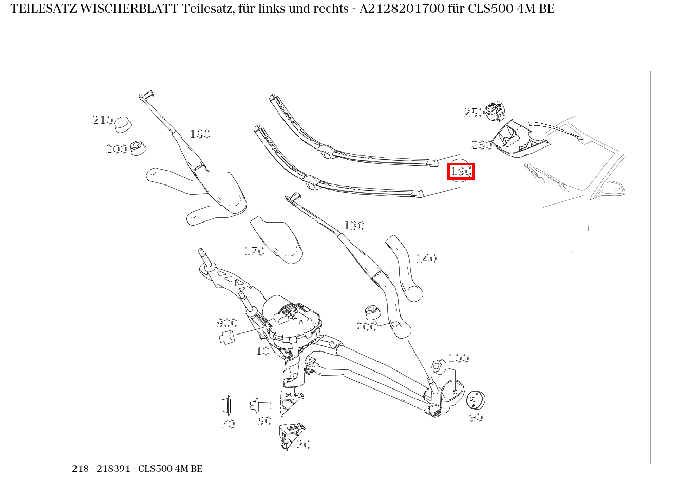 Teilesatz Wischerblatt Teilesatz, für links und rechts CLS500 4M BE 218 Teilesatz Wischerblatt Teilesatz, für links und rechts CLS500 4M BE 218