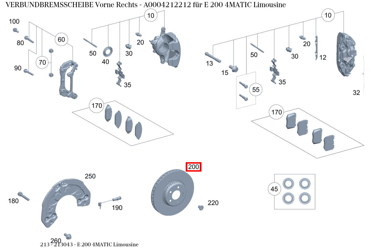 Verbundbremsscheibe Vorne Rechts E 200 4MATIC Limousine 213
