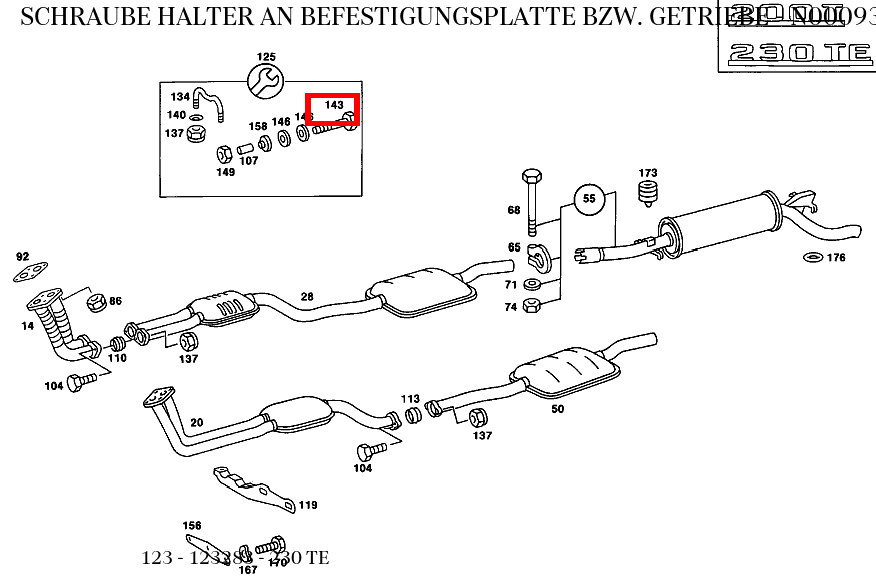Schraube HALTER AN BEFESTIGUNGSPLATTE BZW. GETRIEBE 230 TE 123