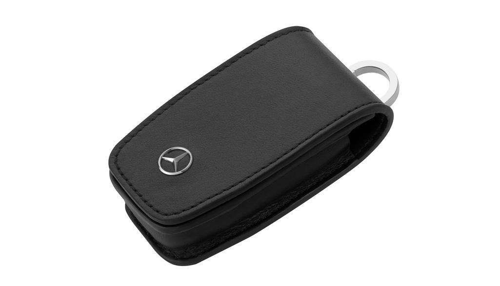 Schlüsseletui schwarz, Rindleder / Edelstahl