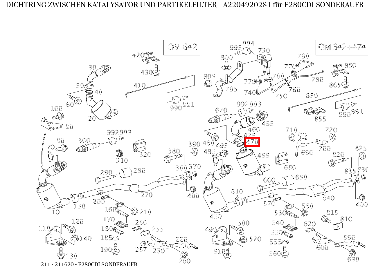 Dichtring ZWISCHEN KATALYSATOR UND PARTIKELFILTER E280CDI SONDERAUFB 211