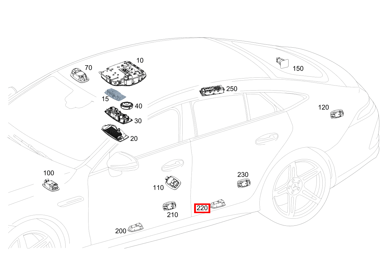 Innenraumleuchte EINSTIEGLEUCHTE RECHTS Mercedes-AMG GT 63 S E PERFORMANCE 290 Innenraumleuchte EINSTIEGLEUCHTE RECHTS Mercedes-AMG GT 63 S E PERFORMANCE 290