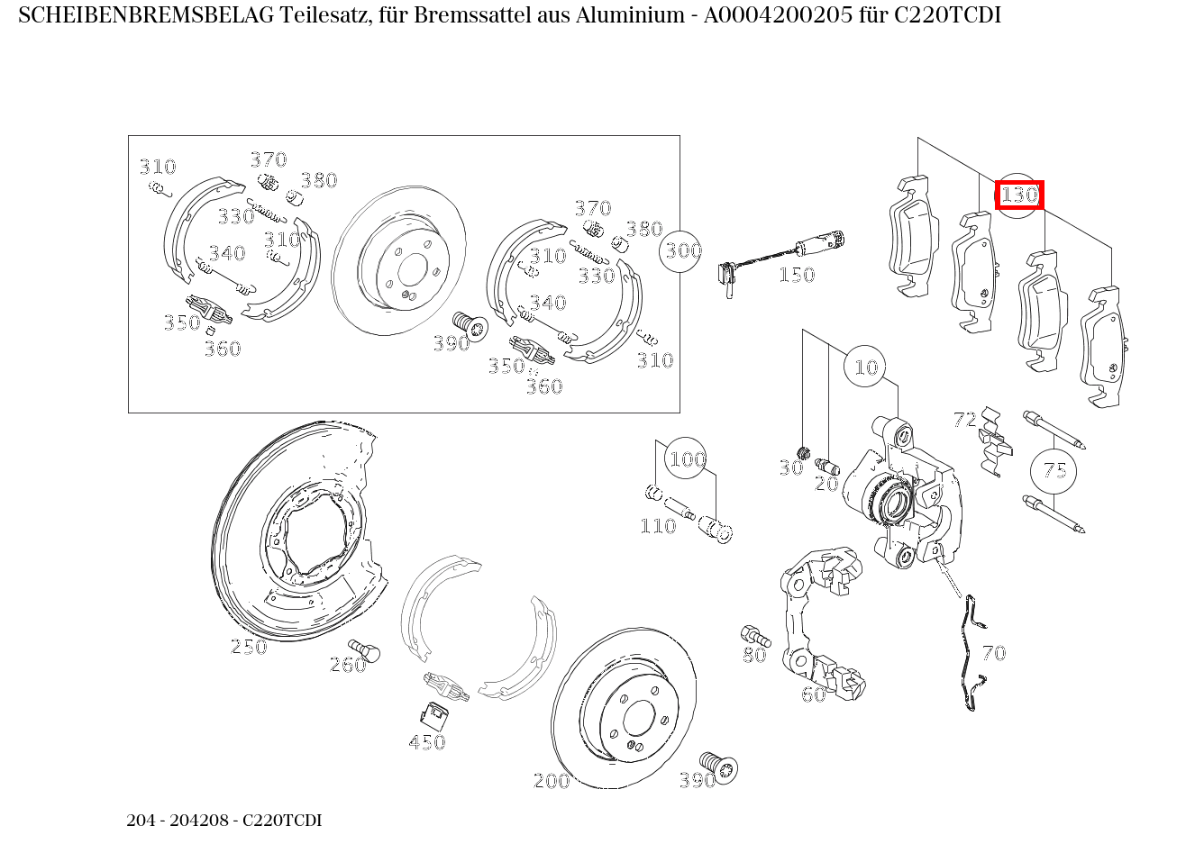 Scheibenbremsbelag Teilesatz, für Bremssattel aus Aluminium C220TCDI 204