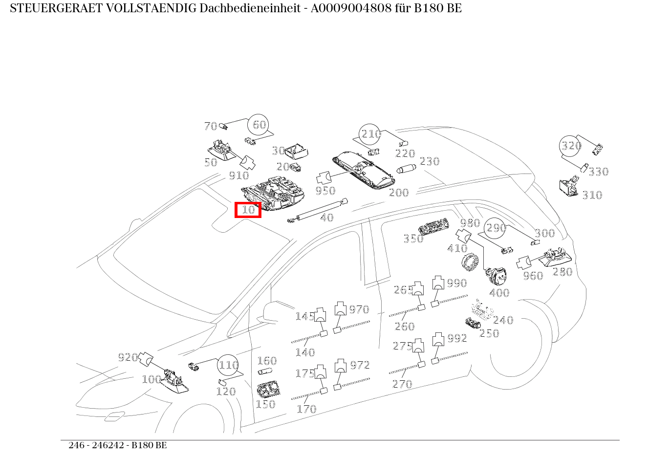 Steuergerät vollständig Dachbedieneinheit B180 BE 246 Steuergerät vollständig Dachbedieneinheit B180 BE 246