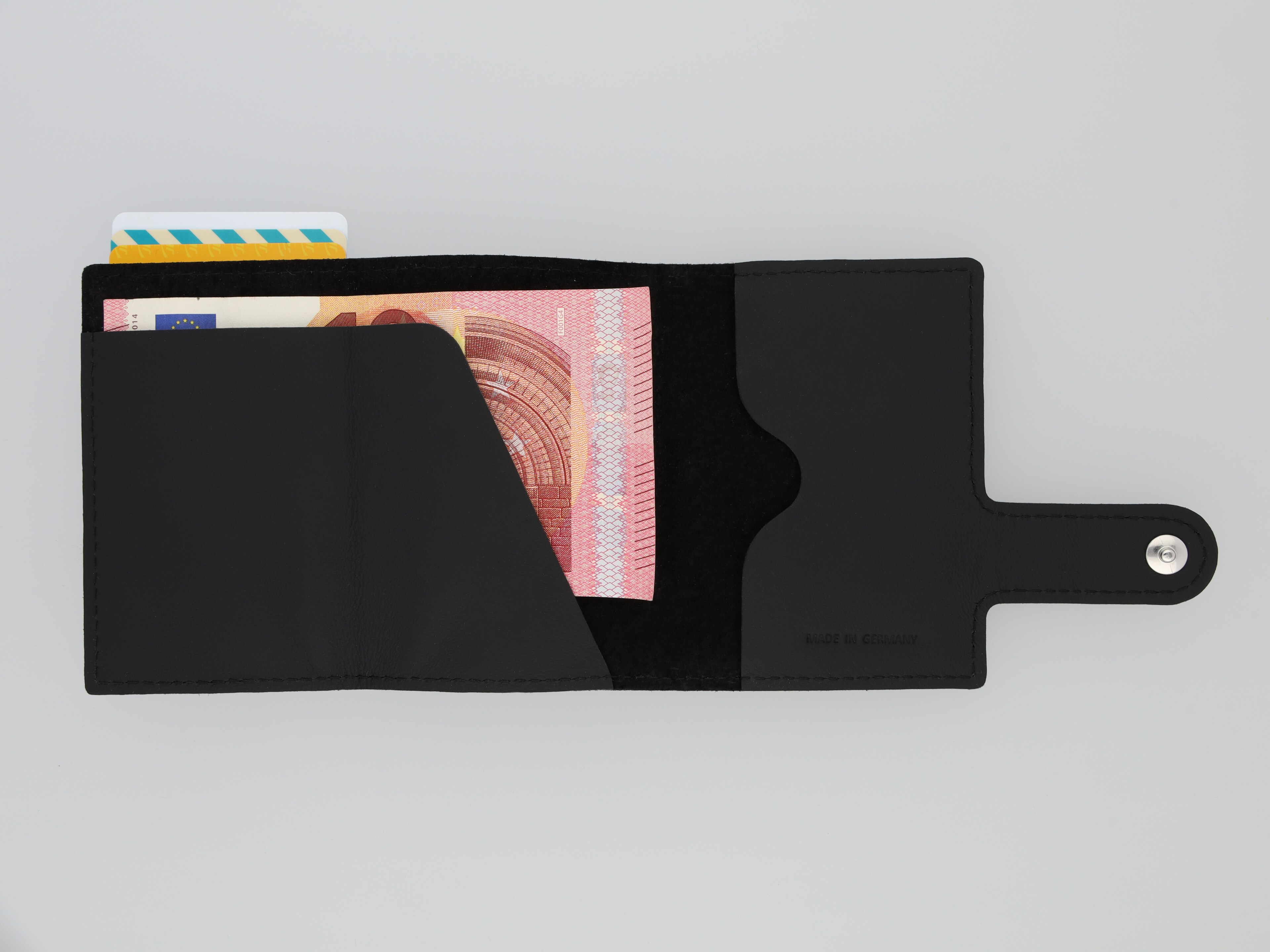 Mini-Geldbörse schwarz, Rindleder