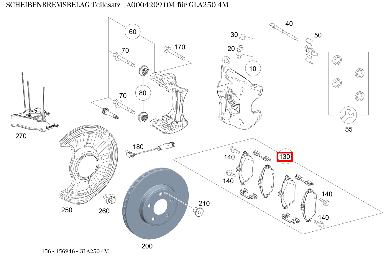 Scheibenbremsbelag Teilesatz GLA250 4M 156 Scheibenbremsbelag Teilesatz GLA250 4M 156