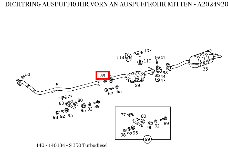 Dichtring AUSPUFFROHR VORN AN AUSPUFFROHR MITTEN S 350 Turbodiesel 140