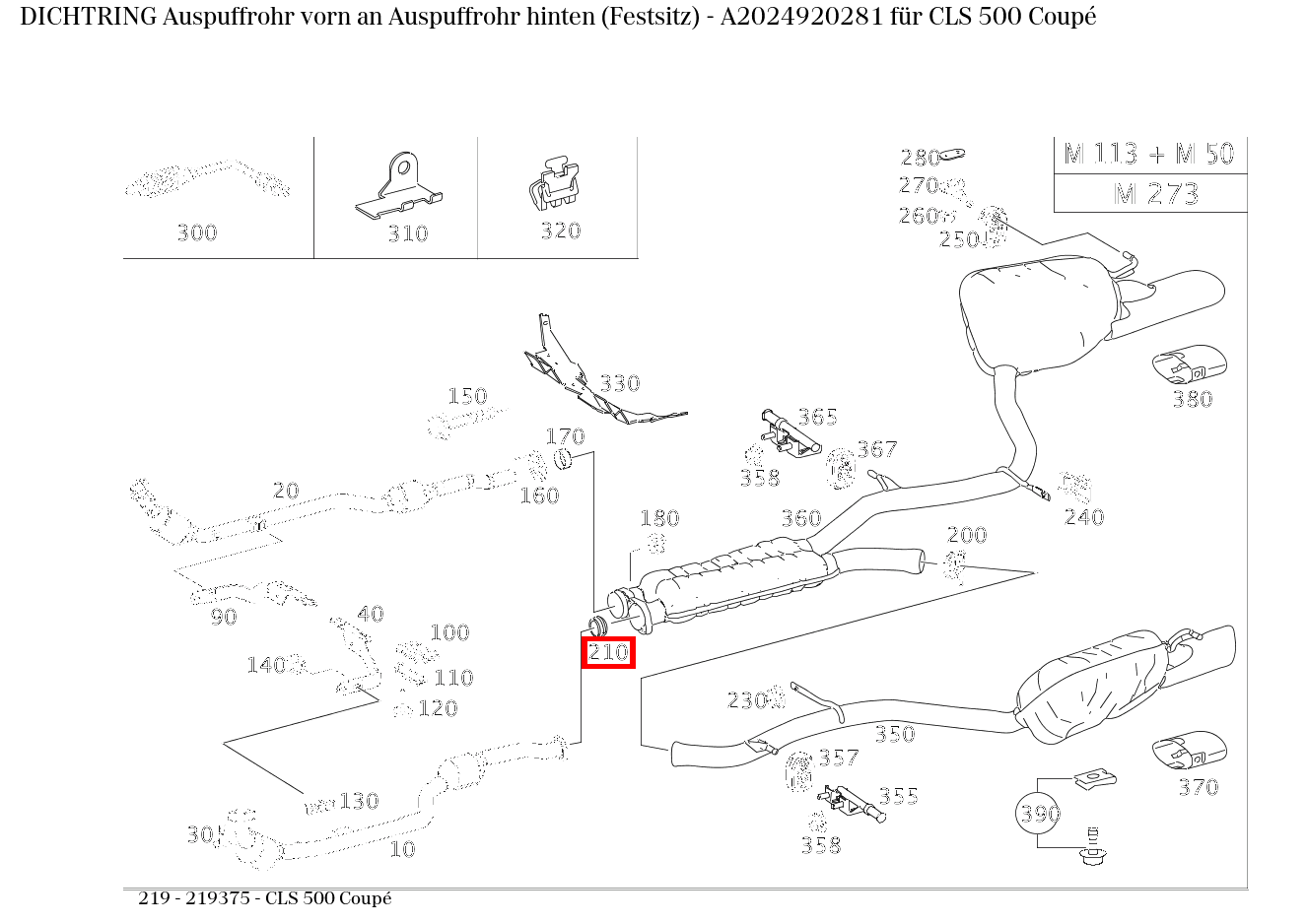 Dichtring Auspuffrohr vorn an Auspuffrohr hinten (Festsitz) CLS 500 Coupé 219