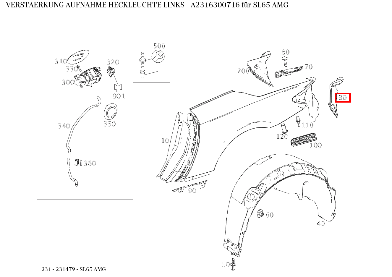Verstärkung AUFNAHME HECKLEUCHTE LINKS SL65 AMG 231 Verstärkung AUFNAHME HECKLEUCHTE LINKS SL65 AMG 231