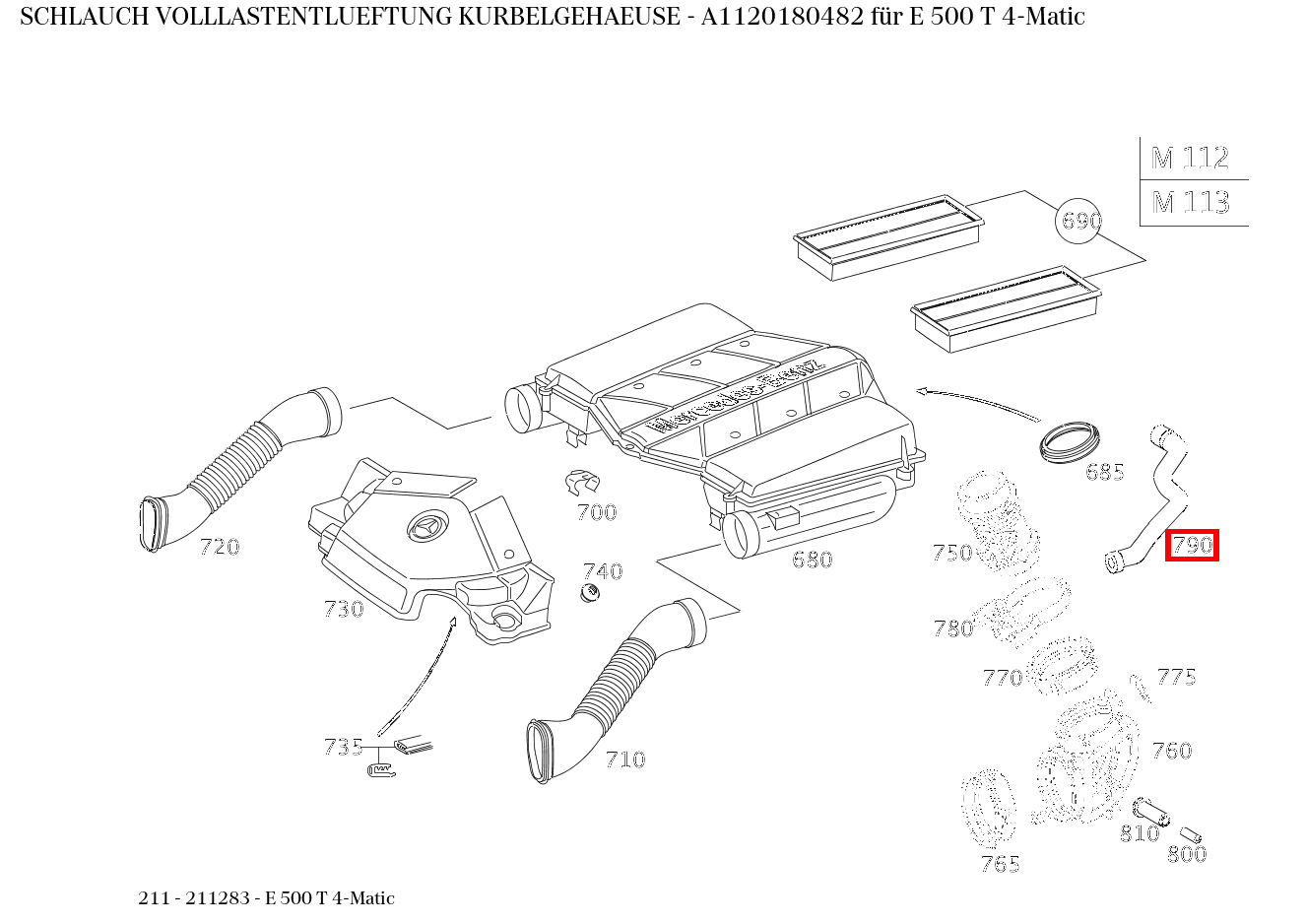 Schlauch VOLLLASTENTLUEFTUNG KURBELGEHAEUSE E 500 T 4-Matic 211
