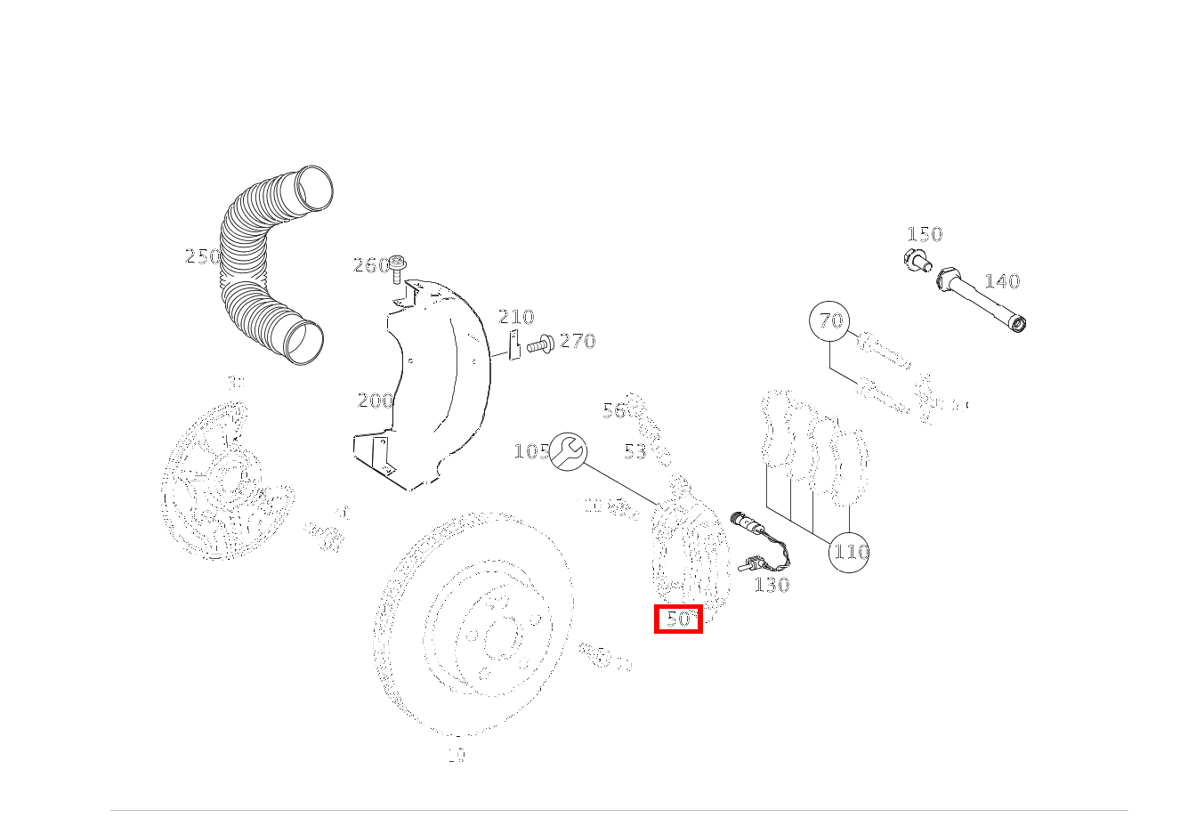 Teilesatz Bremssattel LINKS, OHNE BELAG SL500 230 Teilesatz Bremssattel LINKS, OHNE BELAG SL500 230