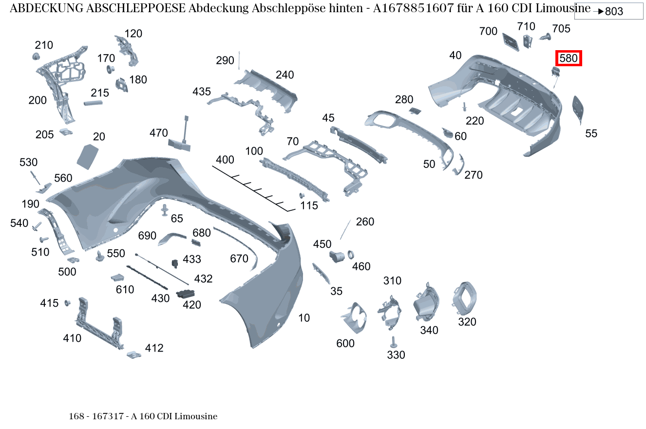 Abdeckung Abschleppöse Abdeckung Abschleppöse hinten A 160 CDI Limousine 168