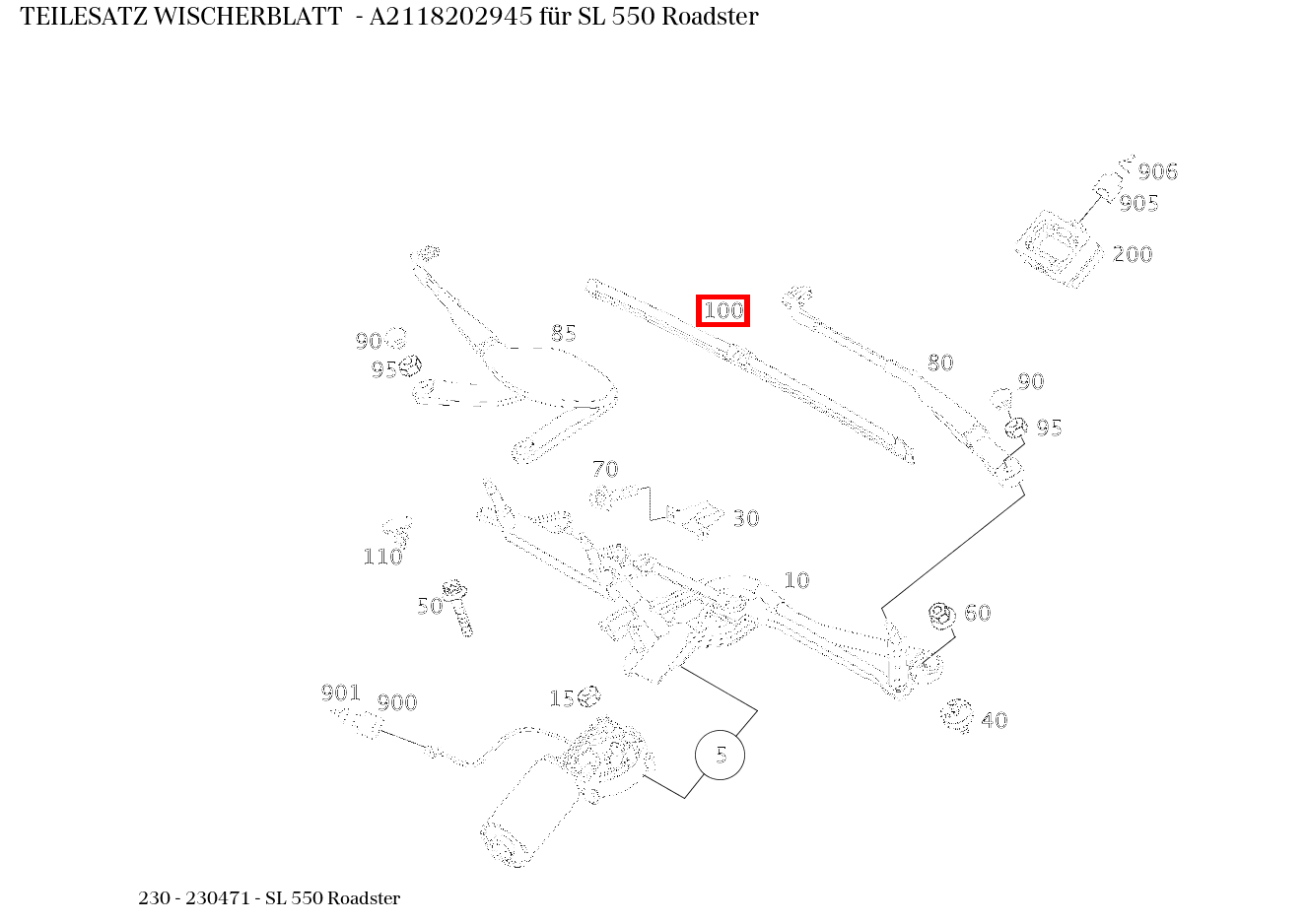 Teilesatz Wischerblatt SL 550 Roadster 230