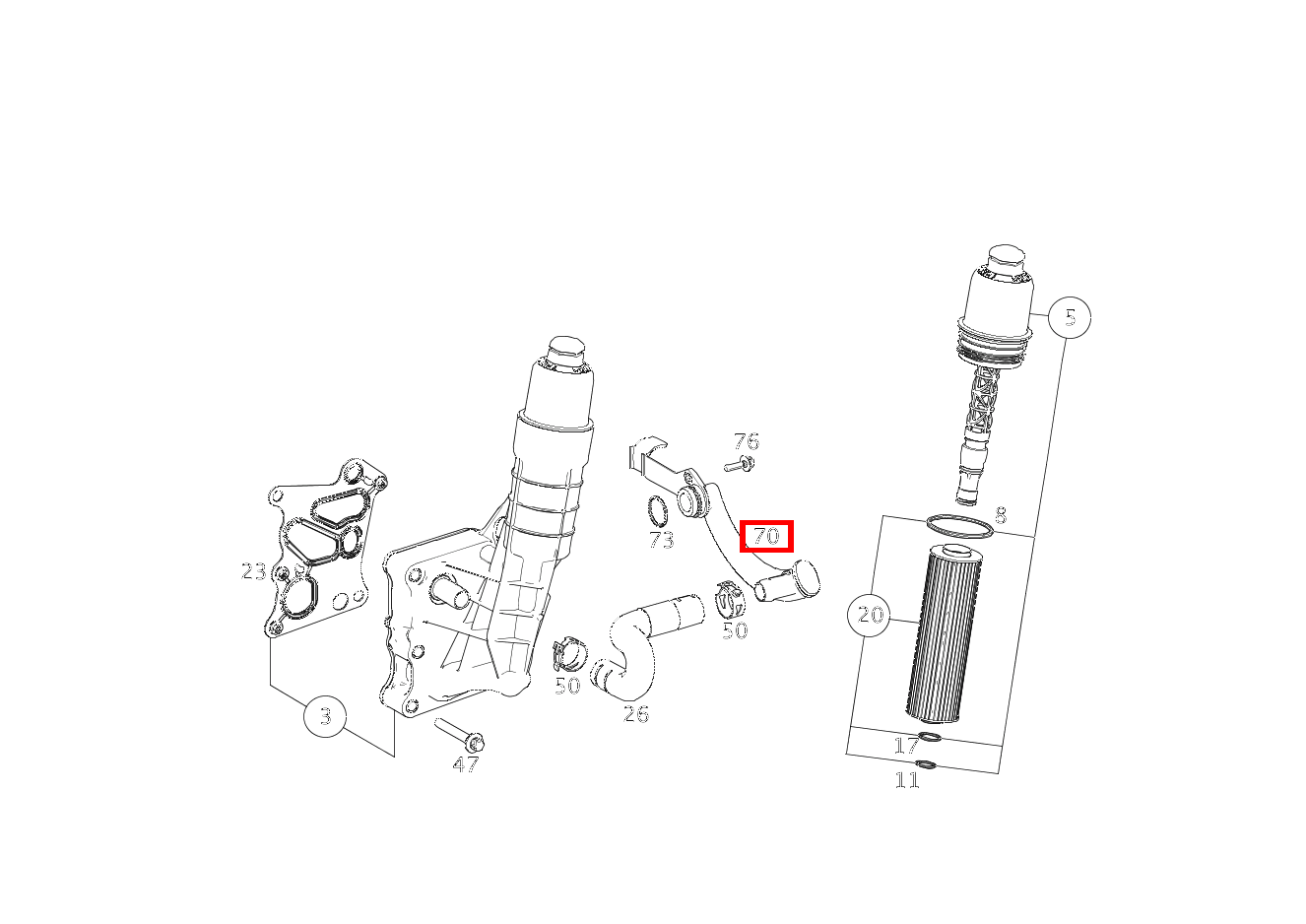 Kühlmittelleitung Ölkühler zum Zylinderkopf E200CGI BE CA 207