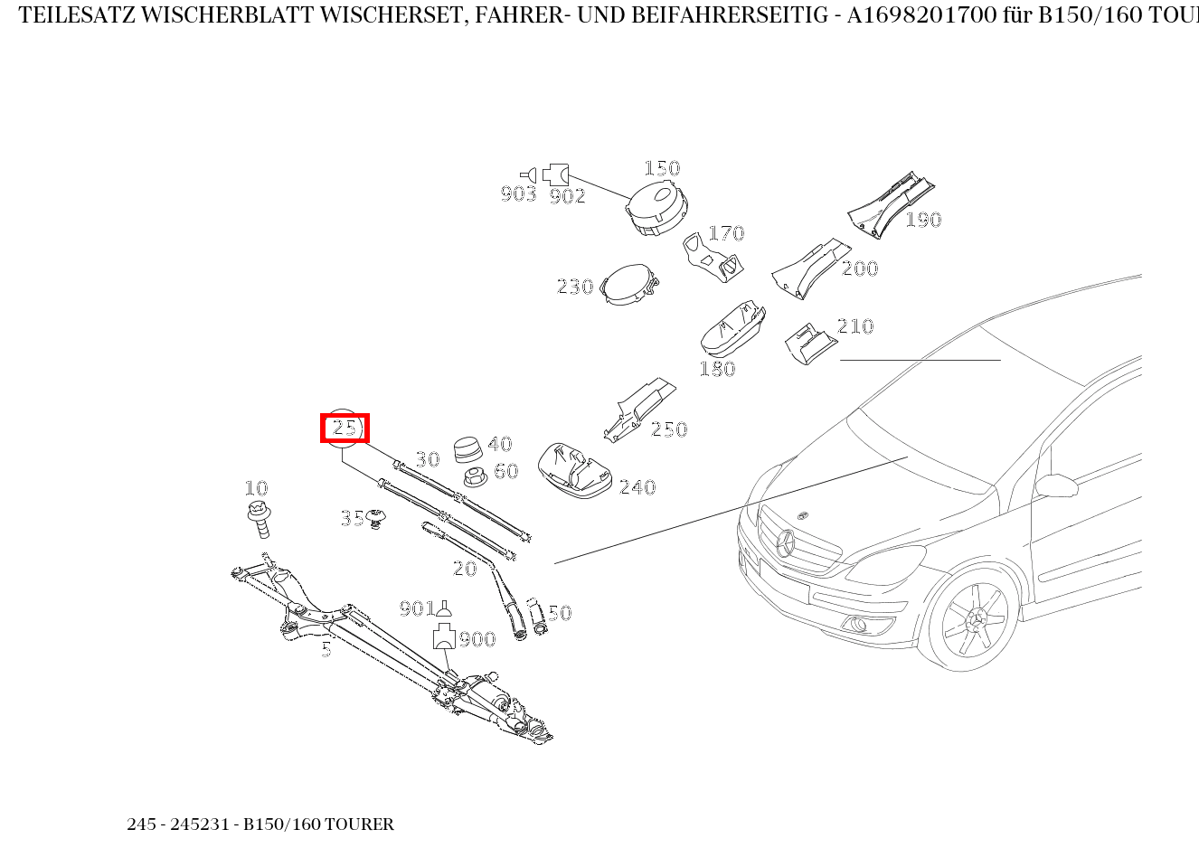 Teilesatz Wischerblatt WISCHERSET, FAHRER- UND BEIFAHRERSEITIG B150/160 TOURER 245 Teilesatz Wischerblatt WISCHERSET, FAHRER- UND BEIFAHRERSEITIG B150/160 TOURER 245