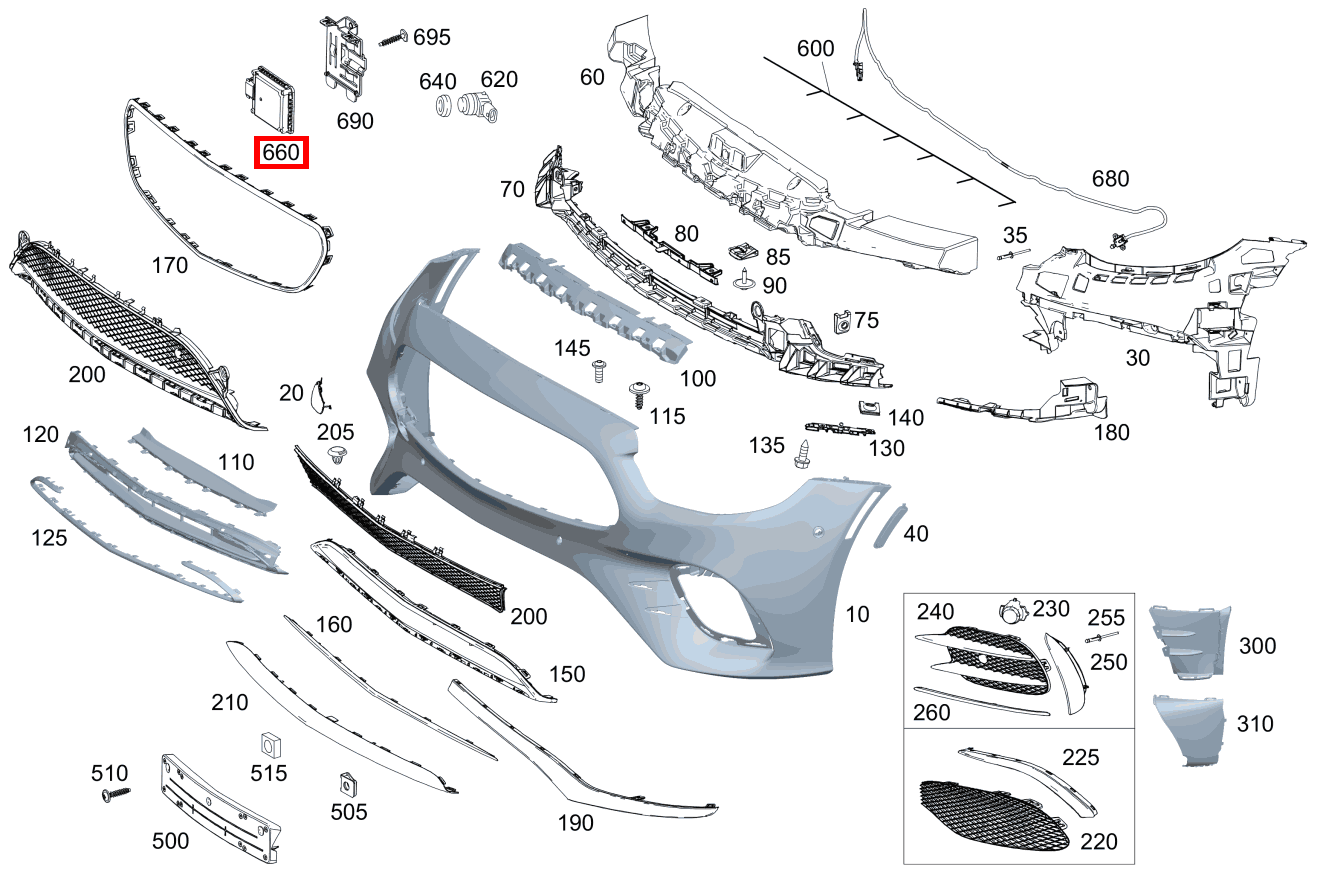 Radarsensor In Stoßfänger vorn rechts Mercedes-AMG E 53 4MATIC+ Cabriolet 238 Radarsensor In Stoßfänger vorn rechts Mercedes-AMG E 53 4MATIC+ Cabriolet 238