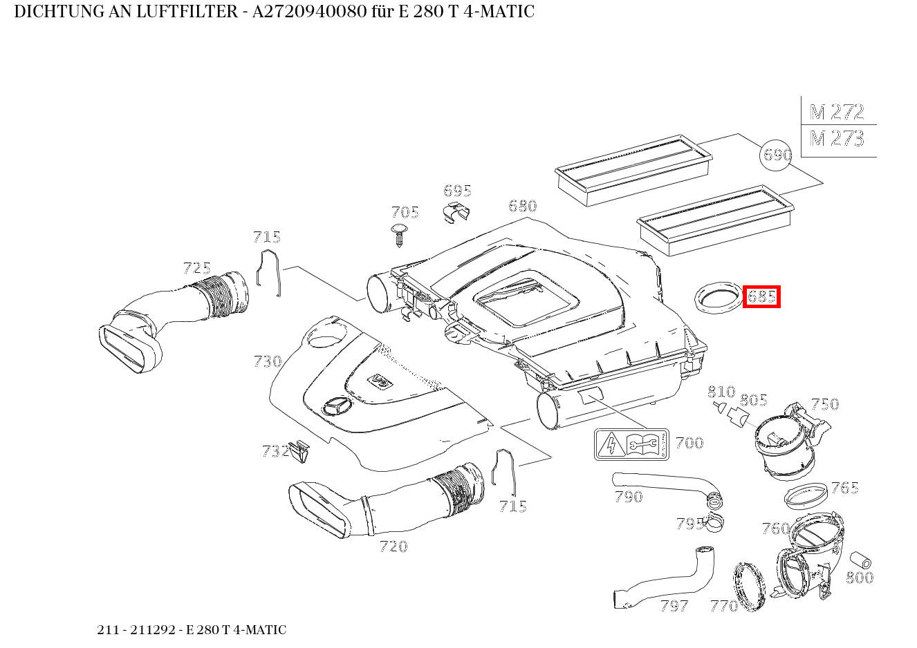 ABDICHTUNG AN LUFTFILTER E 280 T 4-MATIC 211