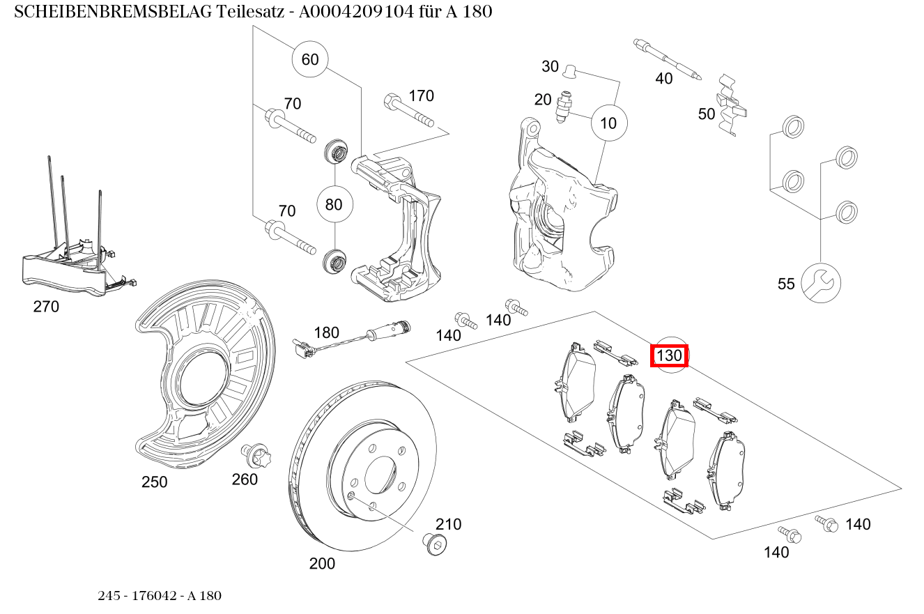 Scheibenbremsbelag Teilesatz A 180 245 Scheibenbremsbelag Teilesatz A 180 245