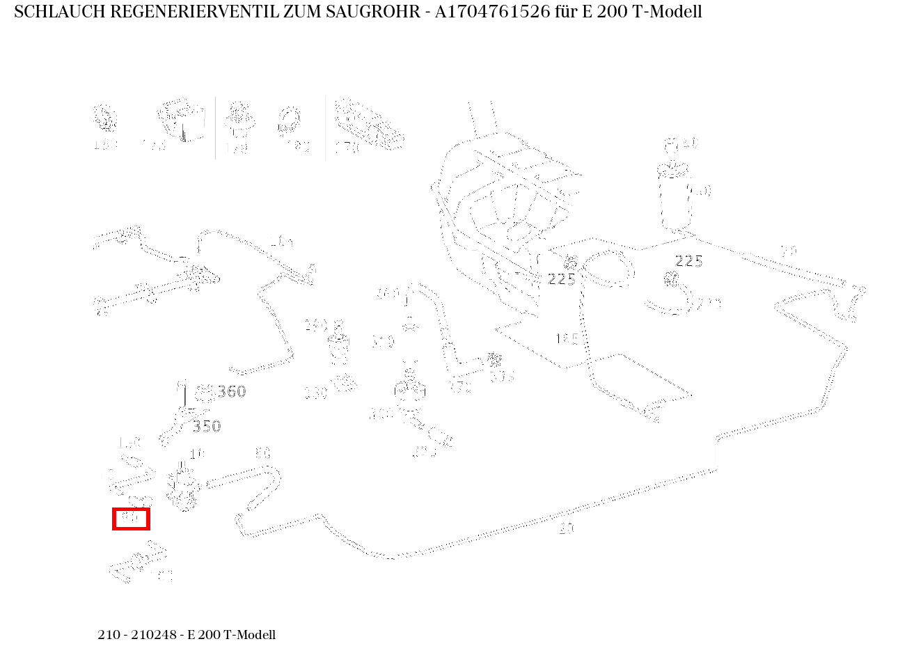 Schlauch REGENERIERVENTIL ZUM SAUGROHR E 200 T-Modell 210