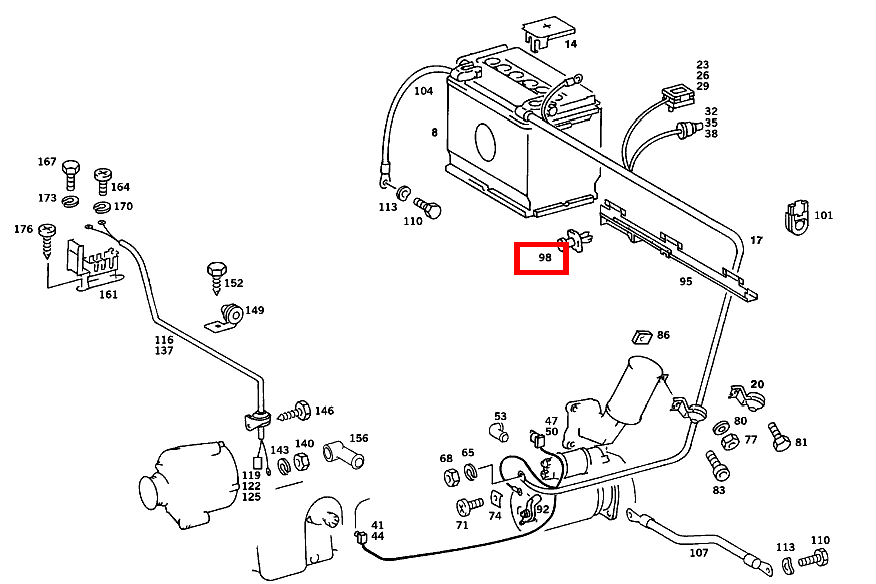 Spreizniet STARTERLEITUNG AN AGGREGATETRENNWAND 190 D 2.5 Turbo 201