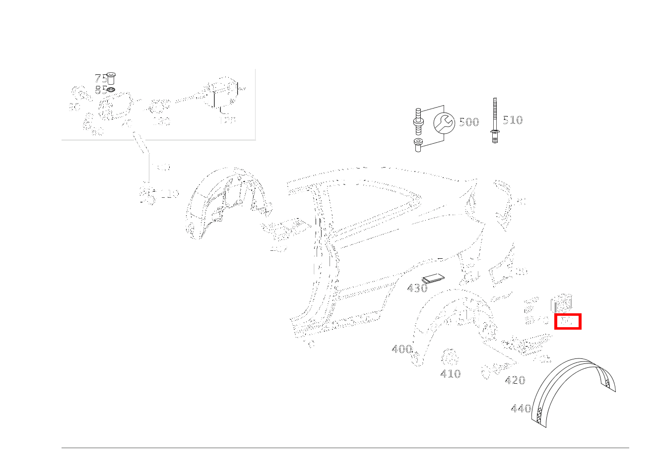 Klappe ENTLUEFTUNG AN HINTERKOTFLUEGEL IM BEREICH STOSSFAENGER RECHTS C 320 Sportcoupé 203 Klappe ENTLUEFTUNG AN HINTERKOTFLUEGEL IM BEREICH STOSSFAENGER RECHTS C 320 Sportcoupé 203