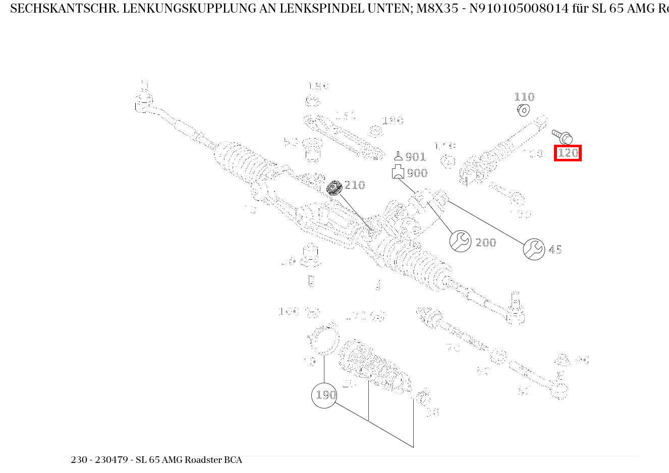 Sechskantschraube LENKUNGSKUPPLUNG AN LENKSPINDEL UNTEN; M8X35 SL 65 AMG Roadster BCA 230 Sechskantschraube LENKUNGSKUPPLUNG AN LENKSPINDEL UNTEN; M8X35 SL 65 AMG Roadster BCA 230