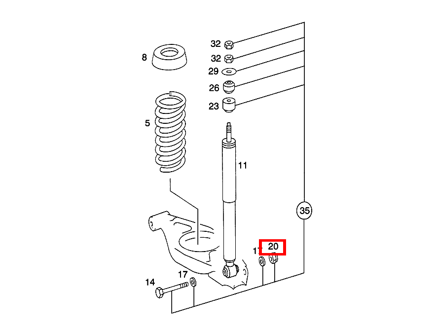 Sechskantmutter STOSSDAEMPFER AN FEDERLENKER; M10 190 D 2.5 Turbo 201
