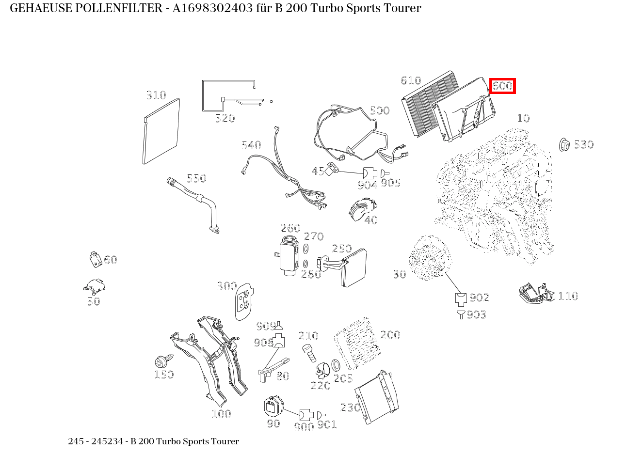 Gehäuse POLLENFILTER B 200 Turbo Sports Tourer 245
