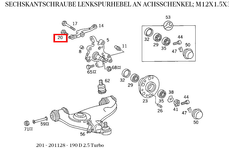 Sechskantschraube LENKSPURHEBEL AN ACHSSCHENKEL; M12X1.5X35 190 D 2.5 Turbo 201