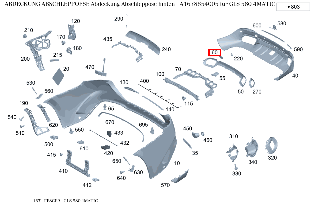 Abdeckung Abschleppöse Abdeckung Abschleppöse hinten GLS 580 4MATIC 167 Abdeckung Abschleppöse Abdeckung Abschleppöse hinten GLS 580 4MATIC 167