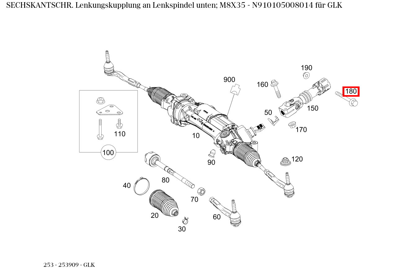Sechskantschraube Lenkungskupplung an Lenkspindel unten; M8X35 GLK 253 Sechskantschraube Lenkungskupplung an Lenkspindel unten; M8X35 GLK 253