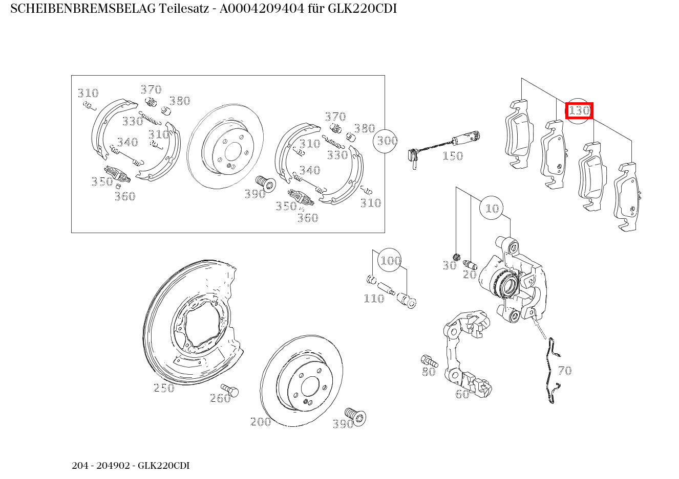 Scheibenbremsbelag Teilesatz GLK220CDI 204