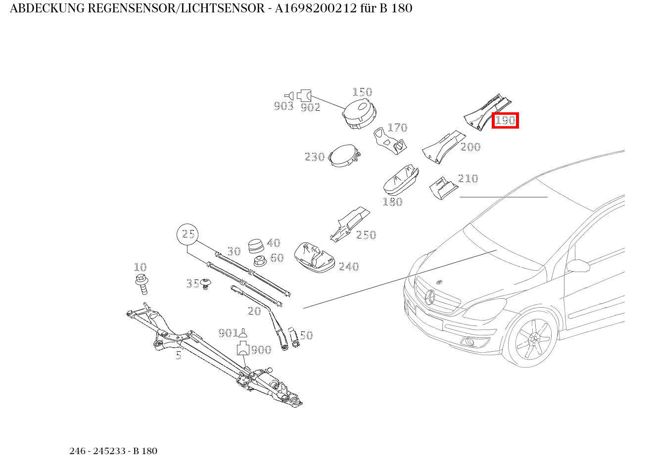 Abdeckung REGENSENSOR/LICHTSENSOR B 180 246 Abdeckung REGENSENSOR/LICHTSENSOR B 180 246