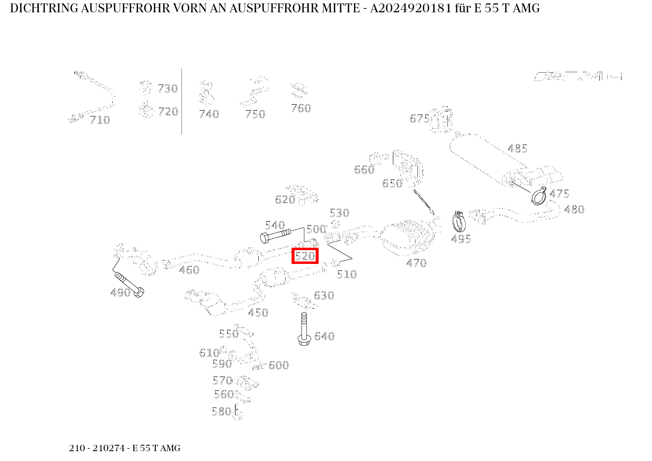 Dichtring AUSPUFFROHR VORN AN AUSPUFFROHR MITTE E 55 T AMG 210