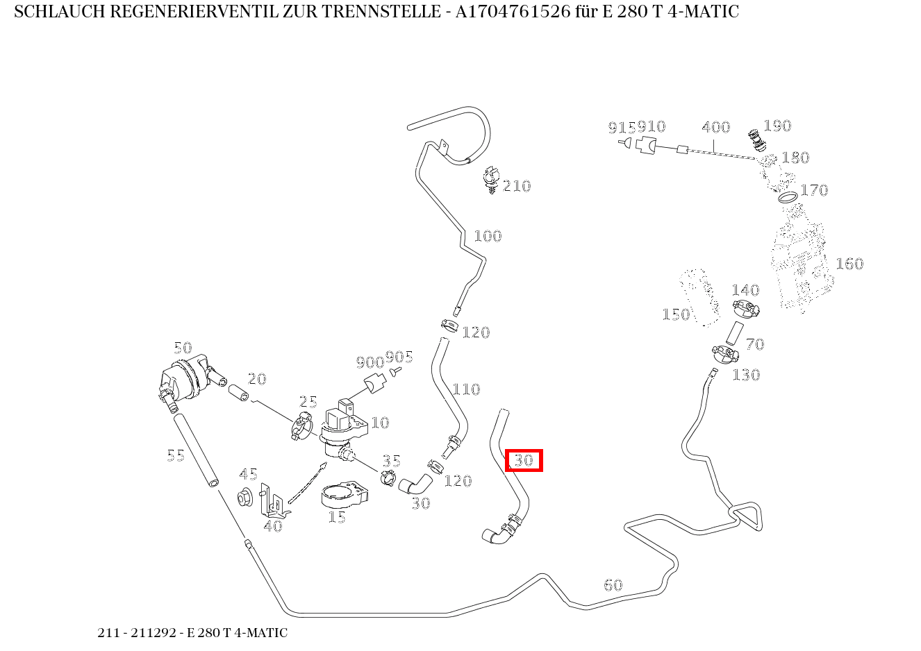 Schlauch REGENERIERVENTIL ZUR TRENNSTELLE E 280 T 4-MATIC 211