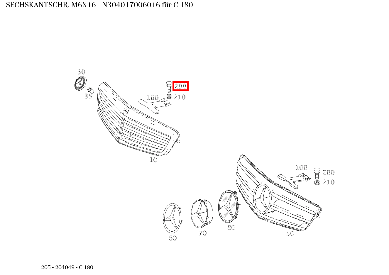 Sechskantschraube M6X16 C 180 205 Sechskantschraube M6X16 C 180 205