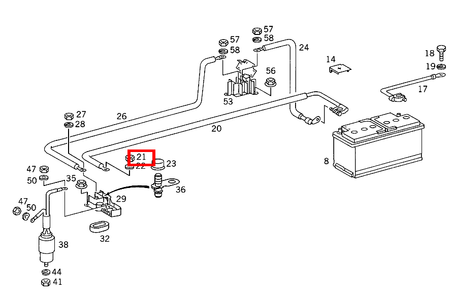 Sechskantmutter BATTERIELEITUNG AN LEITUNGSVERBINDER; M10 S 350 Turbodiesel 140