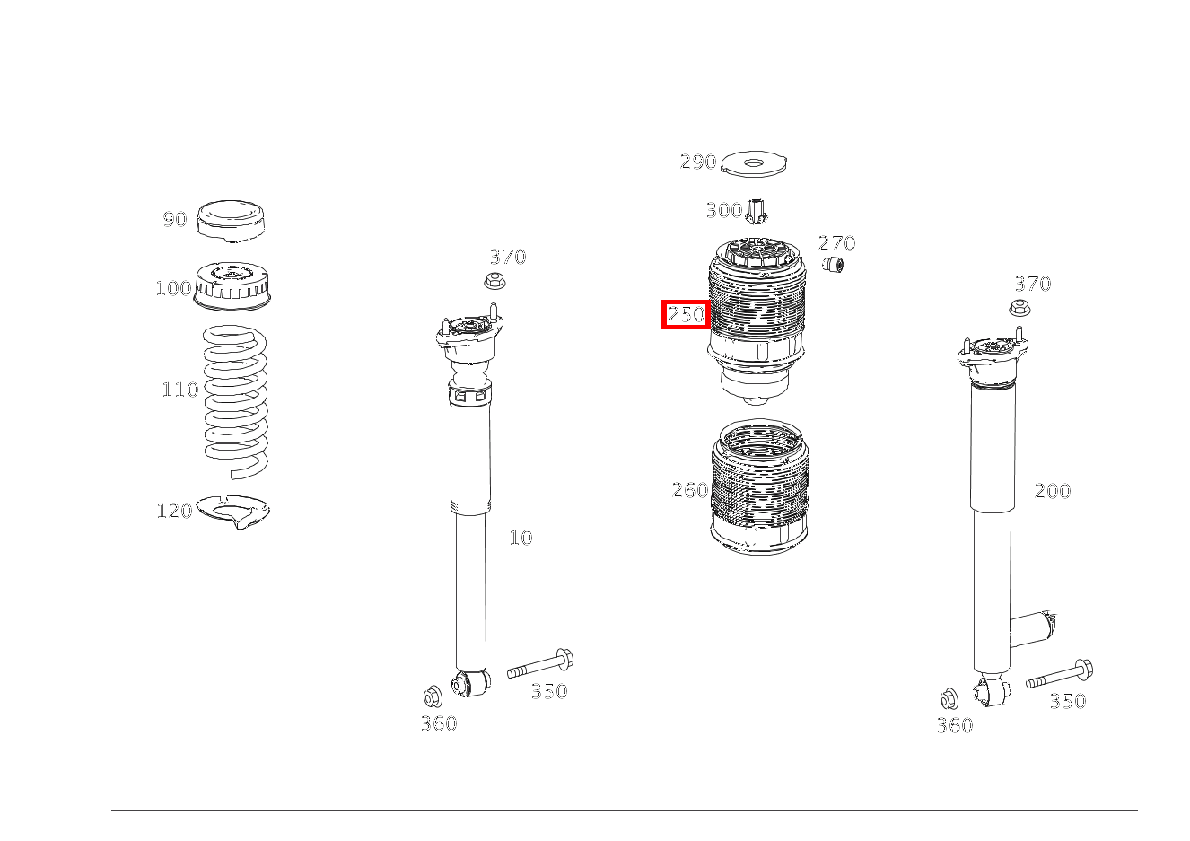 Luftfeder Hinten links E350 BT 4M 212