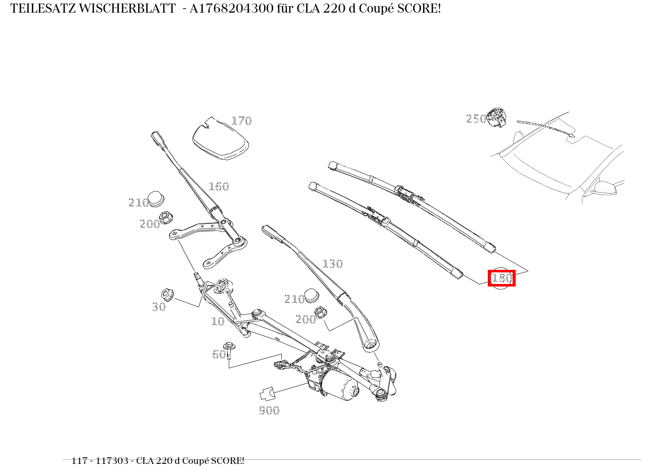 Teilesatz Wischerblatt CLA 220 d Coupé SCORE! 117