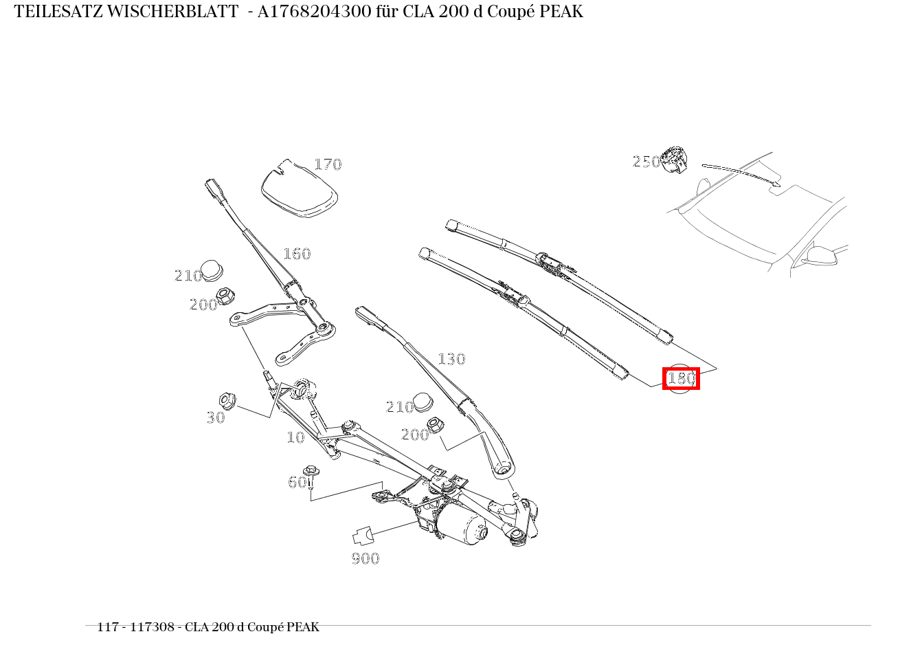 Teilesatz Wischerblatt CLA 200 d Coupé PEAK 117