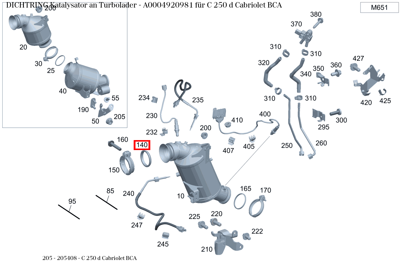 Dichtring Katalysator an Turbolader C 250 d Cabriolet BCA 205